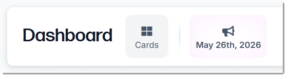 Shows the Dashboard Card icon button in the Dashboard Header menu on the Dashboard page. Clicking this button opens up a list of the various dashboard cards practitioners and admin staff can add to customize their dashboard. 